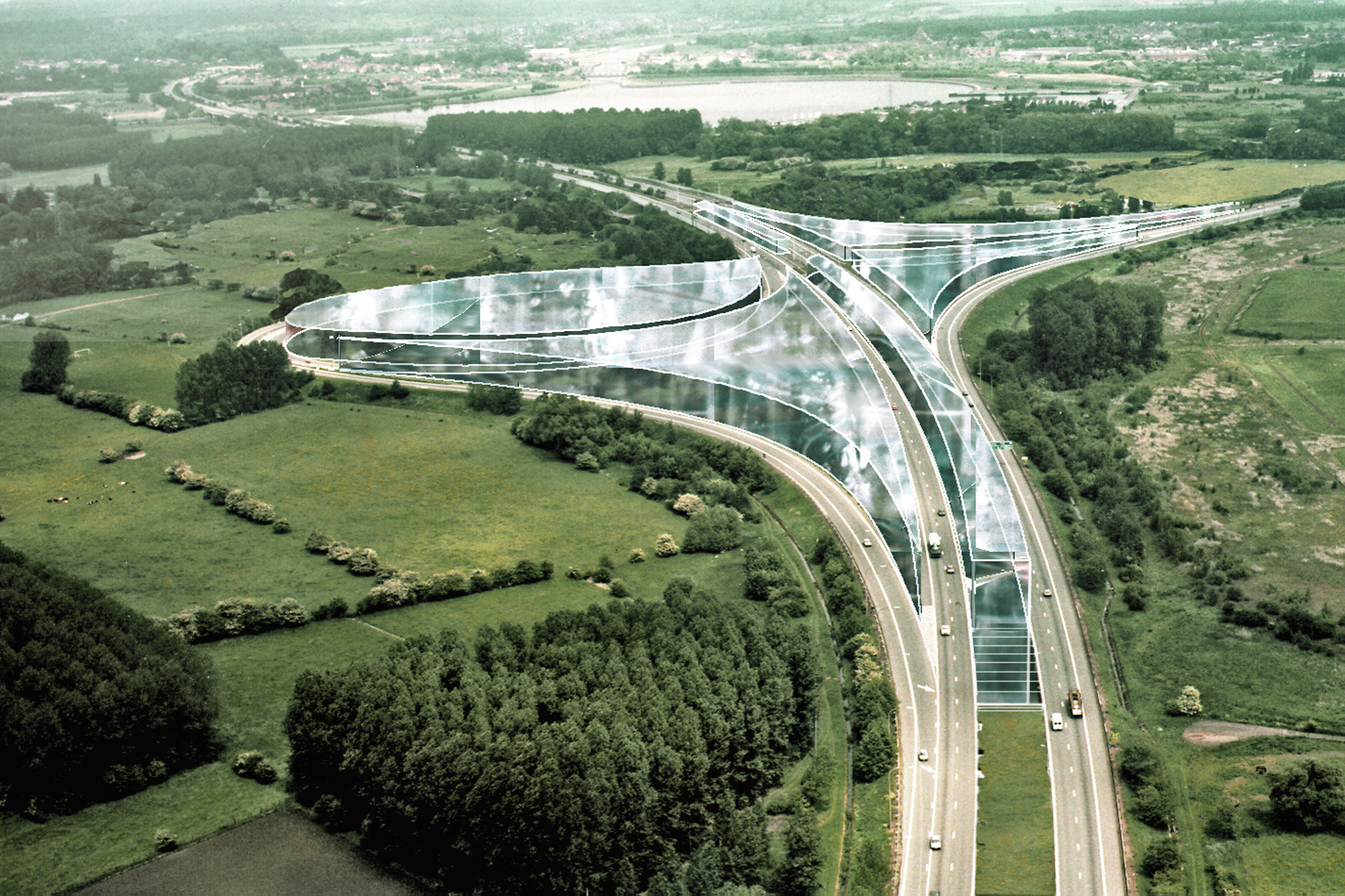 Dirk Coopman, Architect, Intercity highway, economy, underground emission transport, liquid waste, gaseous waste and solid waste, urban planning , autostrade,  automated transport, motorway, autoroute, industrial zones, industrial areas, ecology, motorway junction, motorway intersection, bleu banana logistics becomes green banana