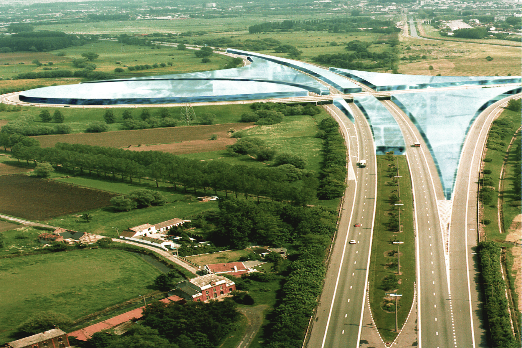 Dirk Coopman, Architect, Intercity highway, economy, underground emission transport, liquid waste, gaseous waste and solid waste, urban planning , autostrade,  automated transport, motorway, autoroute, industrial zones, industrial areas, ecology, motorway junction, motorway intersection, bleu banana logistics becomes green banana